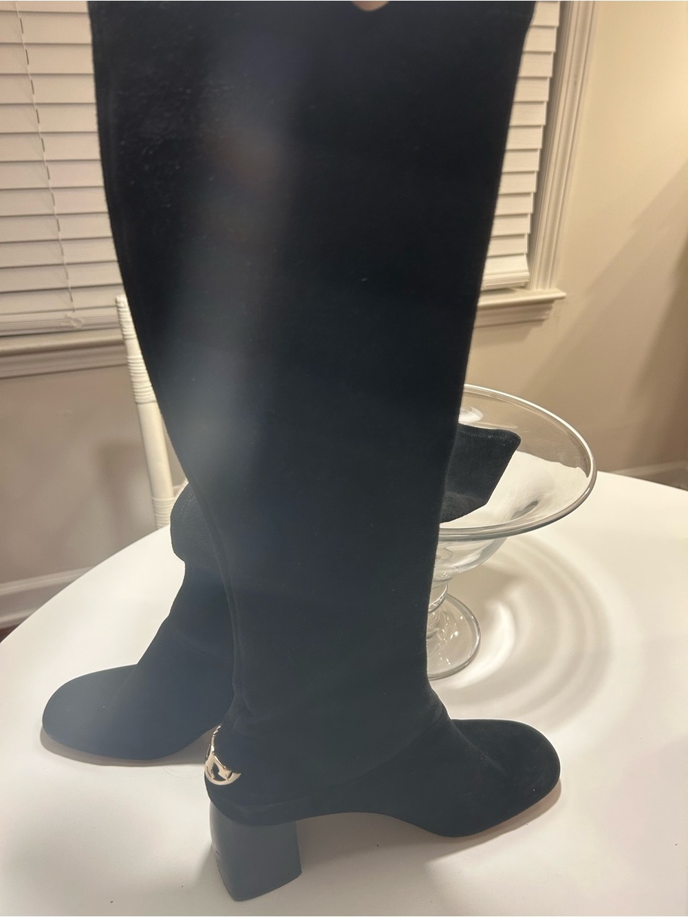 Black Knee-High Block Heel Women's Boots